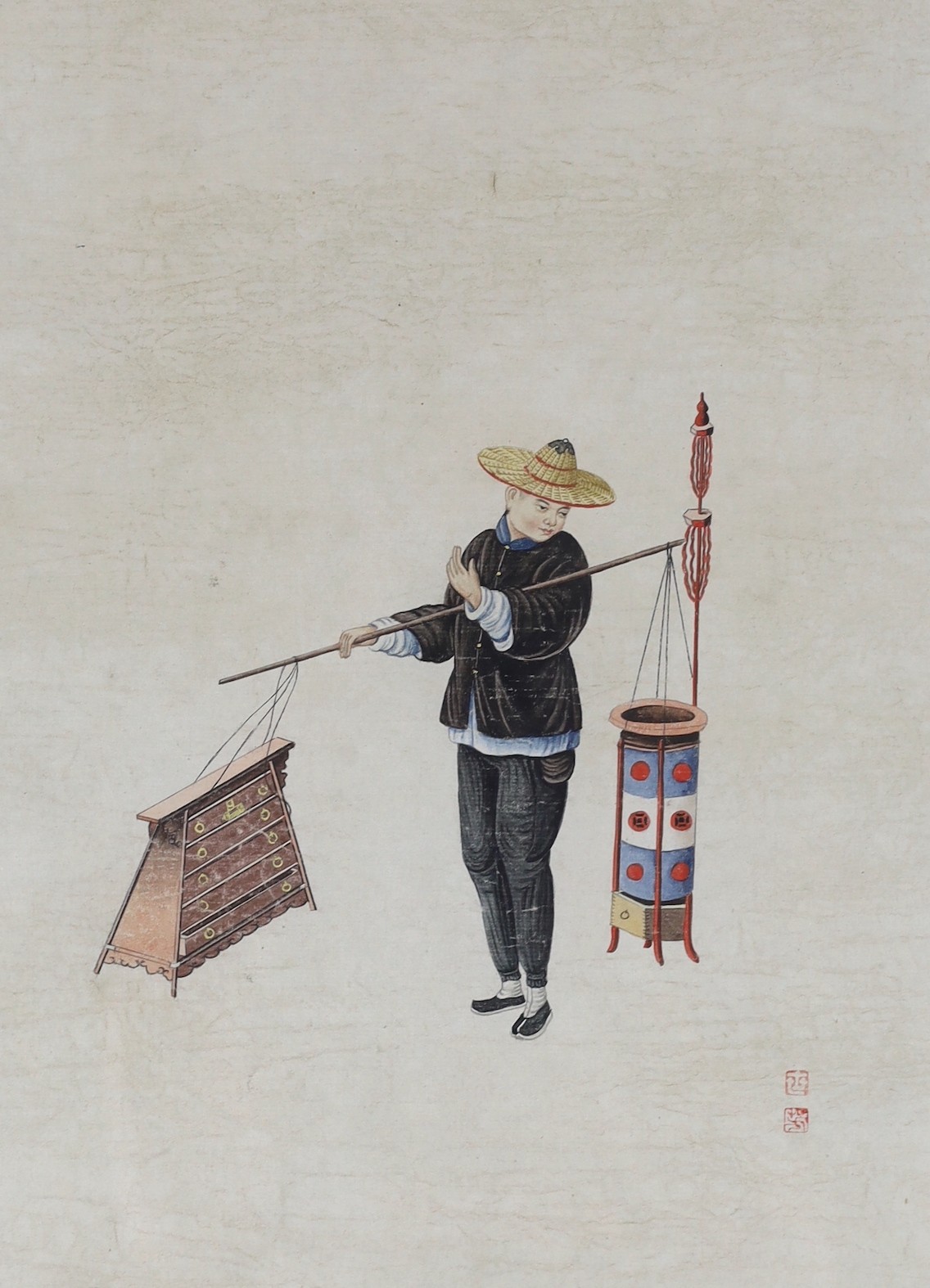 A set of five Chinese paintings on paper of street vendors, 19th century, image 37cm x 27cm